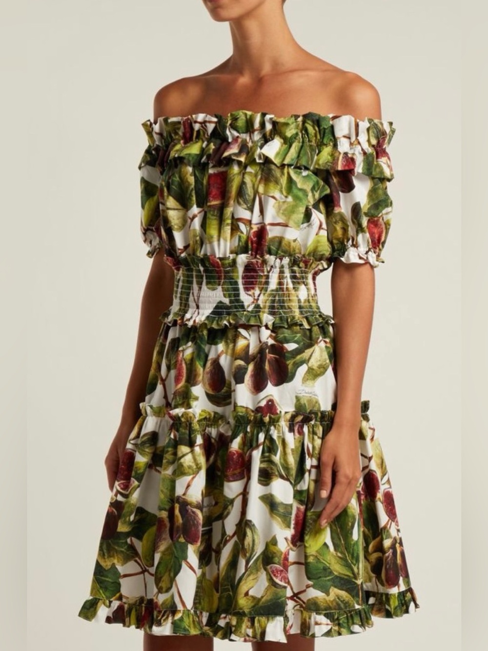 Dolce & Gabbana Off-Shoulder Fig-Print Midi Dress. Italian Size 42